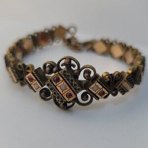 Antique Victorian Art Deco Etruscan Revival Gold Filled & Paste Slide Bracelet